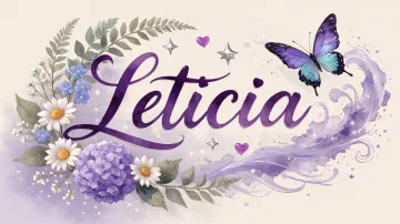 Leticia horizontal diseño 2 - Diseño elegante de hortensias en tonos lila y morados suaves, con volutas estilizadas y una mariposa mística que aporta un toque etéreo y mágico.
