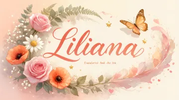 Liliana horizontal diseño 3 - Elegante composición de rosas rosadas y amapolas naranjas con mariposas doradas brillantes sobre un fondo cálido, romántico y mágico.