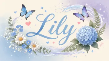Lily horizontal diseño 1 - Hortensias azules, flores pequeñas y acuarela suave con mariposas azules y brillo etéreo