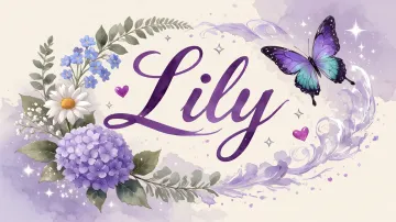 Lily horizontal diseño 2 - Diseño elegante de hortensias en tonos lila y morados suaves, con volutas estilizadas y una mariposa mística que aporta un toque etéreo y mágico.