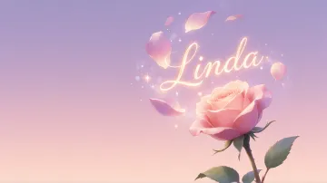 Linda horizontal diseño 8 - Fondo de Pantalla con degradado suave que transiciona de lila en la parte superior a melocotón y rosa pastel en la base, destacando una rosa rosada hiperrealista con tallo y hojas verdes. El nombre brilla en tipografía cursiva con efecto neón cálido, adornado con pétalos cayendo y chispas de luz mágica.