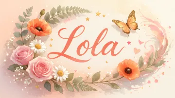 Lola horizontal diseño 3 - Elegante composición de rosas rosadas y amapolas naranjas con mariposas doradas brillantes sobre un fondo cálido, romántico y mágico.
