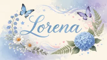 Lorena horizontal diseño 1 - Hortensias azules, flores pequeñas y acuarela suave con mariposas azules y brillo etéreo