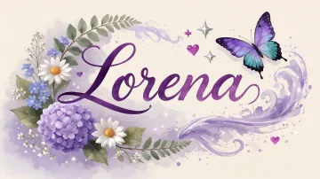 Lorena horizontal diseño 2 - Diseño elegante de hortensias en tonos lila y morados suaves, con volutas estilizadas y una mariposa mística que aporta un toque etéreo y mágico.
