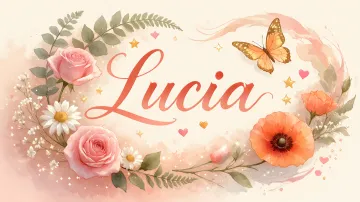 Lucia horizontal diseño 3 - Elegante composición de rosas rosadas y amapolas naranjas con mariposas doradas brillantes sobre un fondo cálido, romántico y mágico.