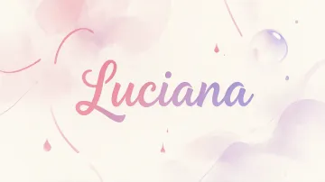 Luciana horizontal diseño 7 - Diseño abstracto en acuarela sobre fondo crema, con manchas fluidas y etéreas en rosa pastel y lila, líneas curvas que aportan movimiento, pequeñas gotas salpicadas cayendo verticalmente y una burbuja translúcida en la parte superior izquierda. El nombre resalta al centro con una tipografía cursiva amplia y elegante en degradado rosa a morado.