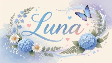 Luna horizontal diseño 1 - Hortensias azules, flores pequeñas y acuarela suave con mariposas azules y brillo etéreo