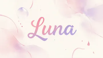 Luna horizontal diseño 7 - Diseño abstracto en acuarela sobre fondo crema, con manchas fluidas y etéreas en rosa pastel y lila, líneas curvas que aportan movimiento, pequeñas gotas salpicadas cayendo verticalmente y una burbuja translúcida en la parte superior izquierda. El nombre resalta al centro con una tipografía cursiva amplia y elegante en degradado rosa a morado.