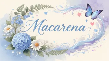 Macarena horizontal diseño 1 - Hortensias azules, flores pequeñas y acuarela suave con mariposas azules y brillo etéreo