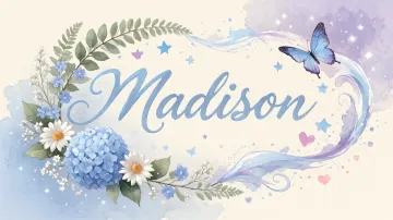 Madison horizontal diseño 1 - Hortensias azules, flores pequeñas y acuarela suave con mariposas azules y brillo etéreo
