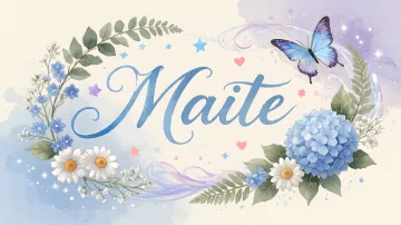 Maite horizontal diseño 1 - Hortensias azules, flores pequeñas y acuarela suave con mariposas azules y brillo etéreo