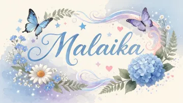 Malaika horizontal diseño 1 - Hortensias azules, flores pequeñas y acuarela suave con mariposas azules y brillo etéreo