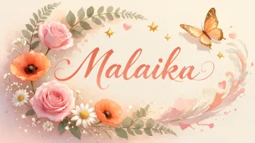 Malaika horizontal diseño 3 - Elegante composición de rosas rosadas y amapolas naranjas con mariposas doradas brillantes sobre un fondo cálido, romántico y mágico.