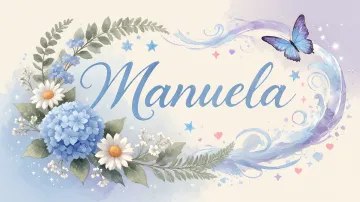 Manuela horizontal diseño 1 - Hortensias azules, flores pequeñas y acuarela suave con mariposas azules y brillo etéreo