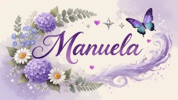 Manuela horizontal diseño 2 - Diseño elegante de hortensias en tonos lila y morados suaves, con volutas estilizadas y una mariposa mística que aporta un toque etéreo y mágico.