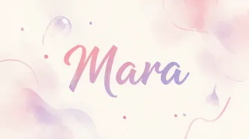 Mara horizontal diseño 7 - Diseño abstracto en acuarela sobre fondo crema, con manchas fluidas y etéreas en rosa pastel y lila, líneas curvas que aportan movimiento, pequeñas gotas salpicadas cayendo verticalmente y una burbuja translúcida en la parte superior izquierda. El nombre resalta al centro con una tipografía cursiva amplia y elegante en degradado rosa a morado.