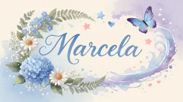 Marcela horizontal diseño 1 - Hortensias azules, flores pequeñas y acuarela suave con mariposas azules y brillo etéreo