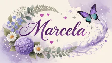 Marcela horizontal diseño 2 - Diseño elegante de hortensias en tonos lila y morados suaves, con volutas estilizadas y una mariposa mística que aporta un toque etéreo y mágico.