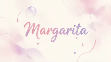 Margarita horizontal diseño 7 - Diseño abstracto en acuarela sobre fondo crema, con manchas fluidas y etéreas en rosa pastel y lila, líneas curvas que aportan movimiento, pequeñas gotas salpicadas cayendo verticalmente y una burbuja translúcida en la parte superior izquierda. El nombre resalta al centro con una tipografía cursiva amplia y elegante en degradado rosa a morado.