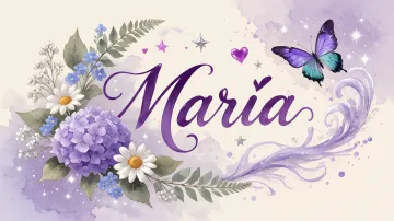 Maria horizontal diseño 2 - Diseño elegante de hortensias en tonos lila y morados suaves, con volutas estilizadas y una mariposa mística que aporta un toque etéreo y mágico.