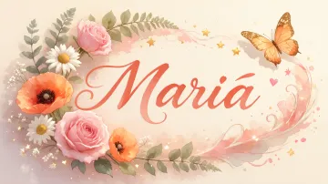 Maria horizontal diseño 3 - Elegante composición de rosas rosadas y amapolas naranjas con mariposas doradas brillantes sobre un fondo cálido, romántico y mágico.