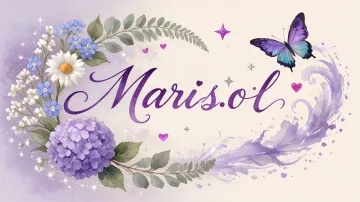 Marisol horizontal diseño 2 - Diseño elegante de hortensias en tonos lila y morados suaves, con volutas estilizadas y una mariposa mística que aporta un toque etéreo y mágico.