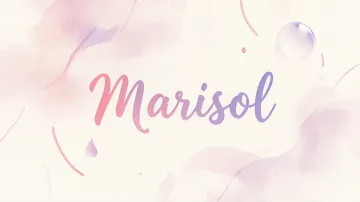 Marisol horizontal diseño 7 - Diseño abstracto en acuarela sobre fondo crema, con manchas fluidas y etéreas en rosa pastel y lila, líneas curvas que aportan movimiento, pequeñas gotas salpicadas cayendo verticalmente y una burbuja translúcida en la parte superior izquierda. El nombre resalta al centro con una tipografía cursiva amplia y elegante en degradado rosa a morado.