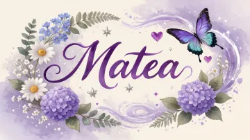 Matea horizontal diseño 2 - Diseño elegante de hortensias en tonos lila y morados suaves, con volutas estilizadas y una mariposa mística que aporta un toque etéreo y mágico.