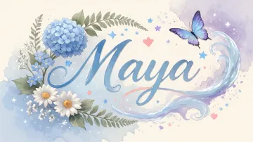 Maya horizontal diseño 1 - Hortensias azules, flores pequeñas y acuarela suave con mariposas azules y brillo etéreo