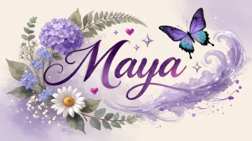 Maya horizontal diseño 2 - Diseño elegante de hortensias en tonos lila y morados suaves, con volutas estilizadas y una mariposa mística que aporta un toque etéreo y mágico.