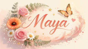 Maya horizontal diseño 3 - Elegante composición de rosas rosadas y amapolas naranjas con mariposas doradas brillantes sobre un fondo cálido, romántico y mágico.