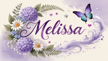 Melissa horizontal diseño 2 - Diseño elegante de hortensias en tonos lila y morados suaves, con volutas estilizadas y una mariposa mística que aporta un toque etéreo y mágico.