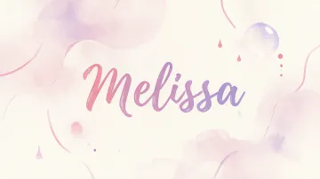 Melissa horizontal diseño 7 - Diseño abstracto en acuarela sobre fondo crema, con manchas fluidas y etéreas en rosa pastel y lila, líneas curvas que aportan movimiento, pequeñas gotas salpicadas cayendo verticalmente y una burbuja translúcida en la parte superior izquierda. El nombre resalta al centro con una tipografía cursiva amplia y elegante en degradado rosa a morado.