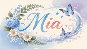 Mia horizontal diseño 1 - Hortensias azules, flores pequeñas y acuarela suave con mariposas azules y brillo etéreo