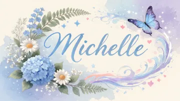 Michelle horizontal diseño 1 - Hortensias azules, flores pequeñas y acuarela suave con mariposas azules y brillo etéreo