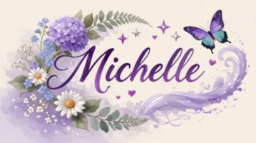 Michelle horizontal diseño 2 - Diseño elegante de hortensias en tonos lila y morados suaves, con volutas estilizadas y una mariposa mística que aporta un toque etéreo y mágico.