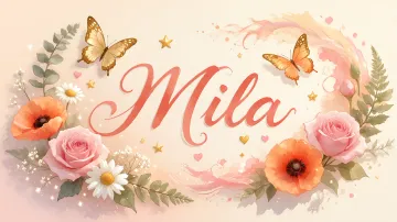 Mila horizontal diseño 3 - Elegante composición de rosas rosadas y amapolas naranjas con mariposas doradas brillantes sobre un fondo cálido, romántico y mágico.