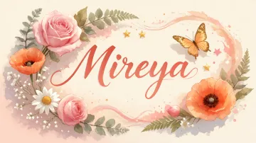 Mireya horizontal diseño 3 - Elegante composición de rosas rosadas y amapolas naranjas con mariposas doradas brillantes sobre un fondo cálido, romántico y mágico.