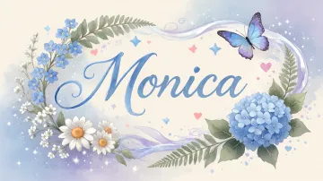 Monica horizontal diseño 1 - Hortensias azules, flores pequeñas y acuarela suave con mariposas azules y brillo etéreo