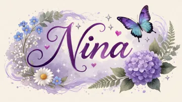 Nina horizontal diseño 2 - Diseño elegante de hortensias en tonos lila y morados suaves, con volutas estilizadas y una mariposa mística que aporta un toque etéreo y mágico.