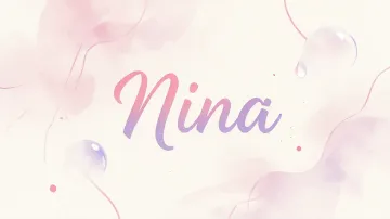 Nina horizontal diseño 7 - Diseño abstracto en acuarela sobre fondo crema, con manchas fluidas y etéreas en rosa pastel y lila, líneas curvas que aportan movimiento, pequeñas gotas salpicadas cayendo verticalmente y una burbuja translúcida en la parte superior izquierda. El nombre resalta al centro con una tipografía cursiva amplia y elegante en degradado rosa a morado.