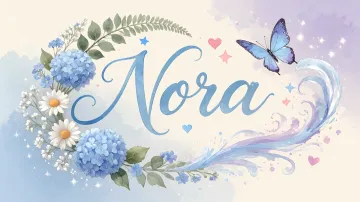 Nora horizontal diseño 1 - Hortensias azules, flores pequeñas y acuarela suave con mariposas azules y brillo etéreo