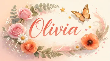 Olivia horizontal diseño 3 - Elegante composición de rosas rosadas y amapolas naranjas con mariposas doradas brillantes sobre un fondo cálido, romántico y mágico.