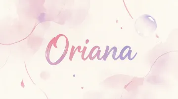 Oriana horizontal diseño 7 - Diseño abstracto en acuarela sobre fondo crema, con manchas fluidas y etéreas en rosa pastel y lila, líneas curvas que aportan movimiento, pequeñas gotas salpicadas cayendo verticalmente y una burbuja translúcida en la parte superior izquierda. El nombre resalta al centro con una tipografía cursiva amplia y elegante en degradado rosa a morado.