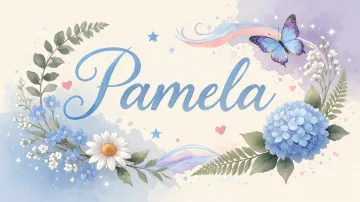 Pamela horizontal diseño 1 - Hortensias azules, flores pequeñas y acuarela suave con mariposas azules y brillo etéreo