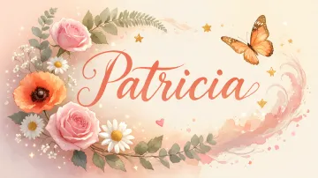 Patricia horizontal diseño 3 - Elegante composición de rosas rosadas y amapolas naranjas con mariposas doradas brillantes sobre un fondo cálido, romántico y mágico.