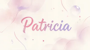 Patricia horizontal diseño 7 - Diseño abstracto en acuarela sobre fondo crema, con manchas fluidas y etéreas en rosa pastel y lila, líneas curvas que aportan movimiento, pequeñas gotas salpicadas cayendo verticalmente y una burbuja translúcida en la parte superior izquierda. El nombre resalta al centro con una tipografía cursiva amplia y elegante en degradado rosa a morado.