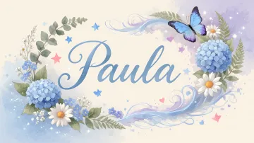 Paula horizontal diseño 1 - Hortensias azules, flores pequeñas y acuarela suave con mariposas azules y brillo etéreo