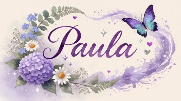 Paula horizontal diseño 2 - Diseño elegante de hortensias en tonos lila y morados suaves, con volutas estilizadas y una mariposa mística que aporta un toque etéreo y mágico.