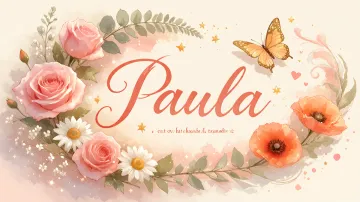 Paula horizontal diseño 3 - Elegante composición de rosas rosadas y amapolas naranjas con mariposas doradas brillantes sobre un fondo cálido, romántico y mágico.